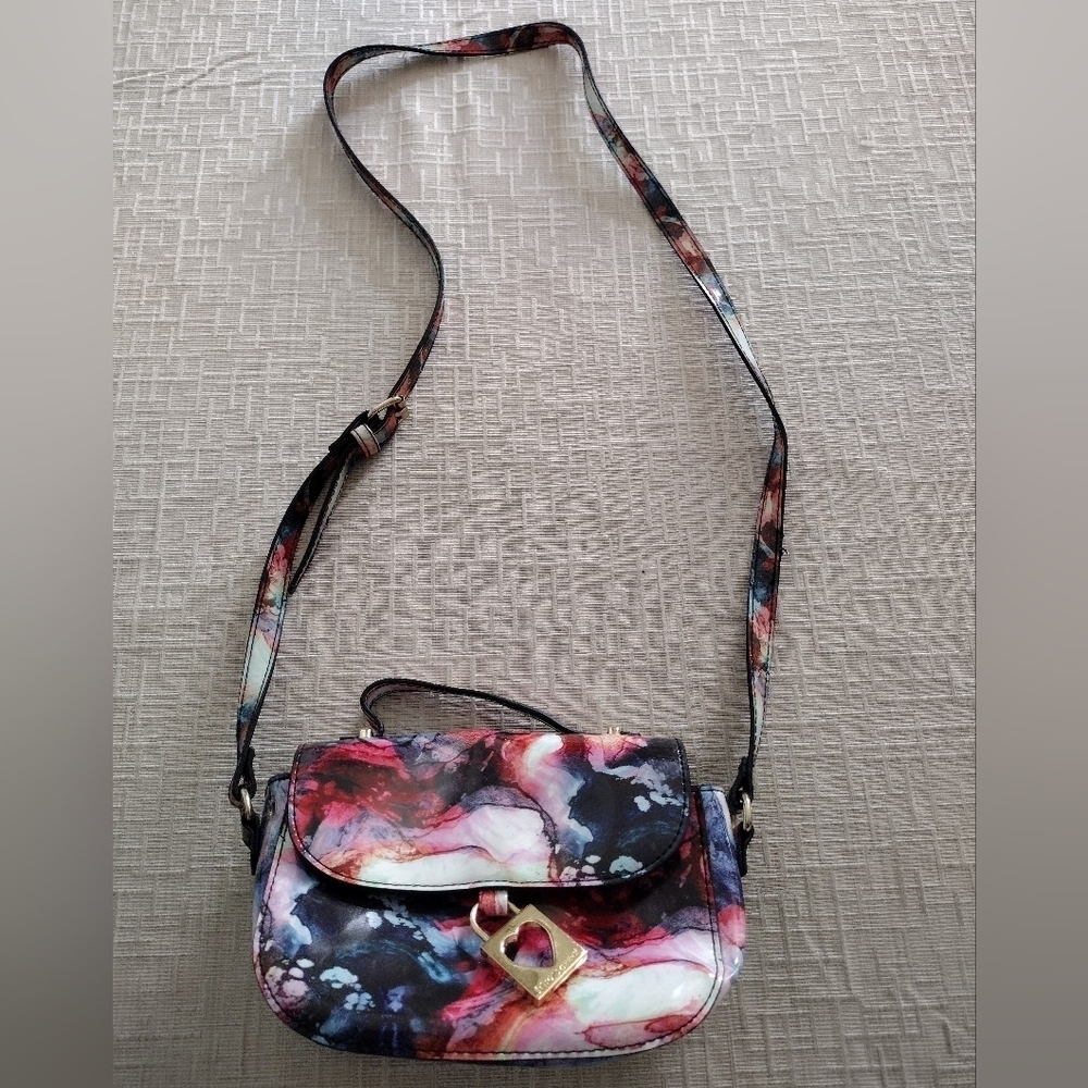 Betsey Johnson Patent Crossbody Rainbow Marbled with Magnetic Heart Lock